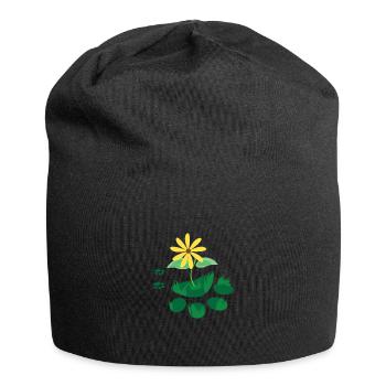 Katzen Pfotenabdruck mit Blume - Jersey-Beanie - Schwarz - Vorne