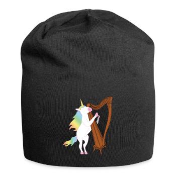 Einhorn plays with harp! Music Orchestra Choir - Jersey Beanie - black - Front