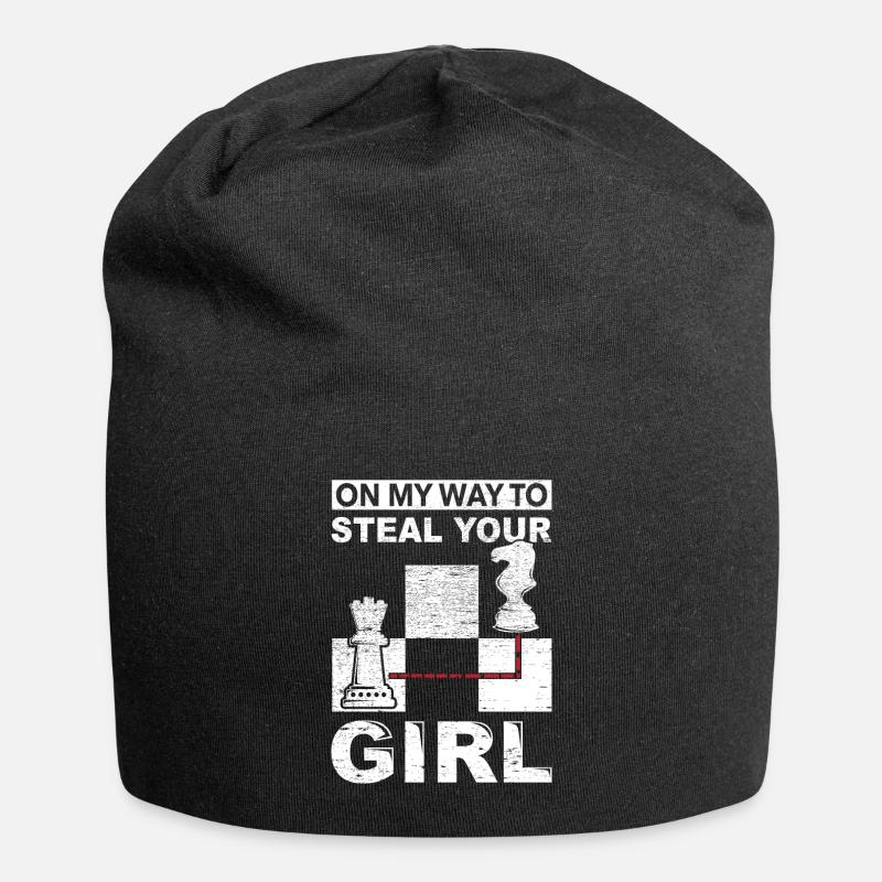 Échecs, humour, dame, cheval, cadeau, drôle, voleur - Bonnet en jersey - noir
