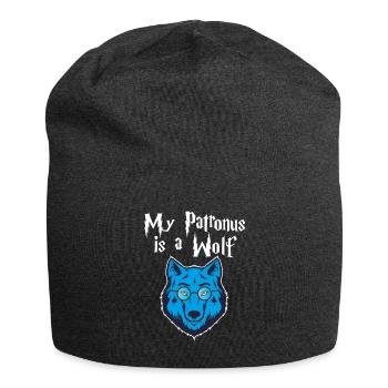My patronus is a Wolf Wizad Glasses Blue Wolf gift - Jersey Beanie - charcoal grey - Front