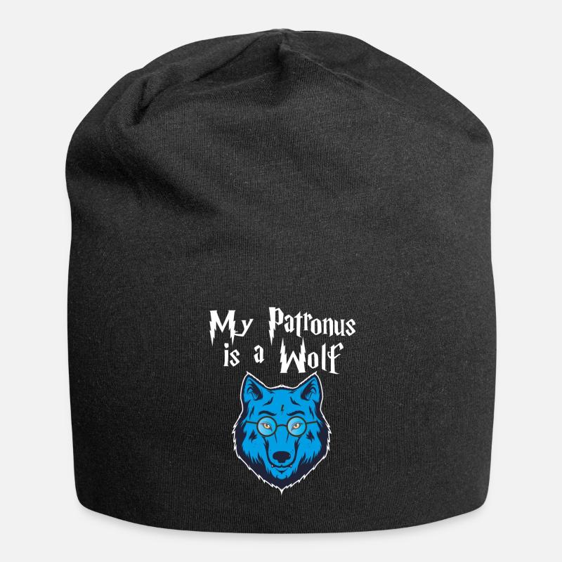 Mein Patronus ist ein Wolf Wizad Glasses Blue Wolf Geschenk - Jersey-Beanie - Schwarz