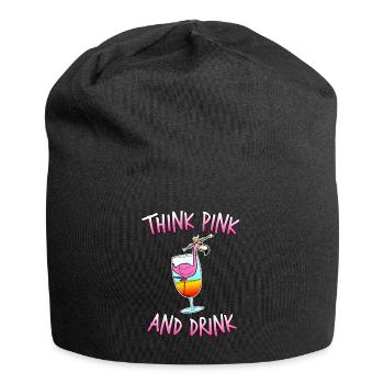 Think Pink & Drink Flamingo Cocktail Party alcohol - Jersey Beanie - black - Front