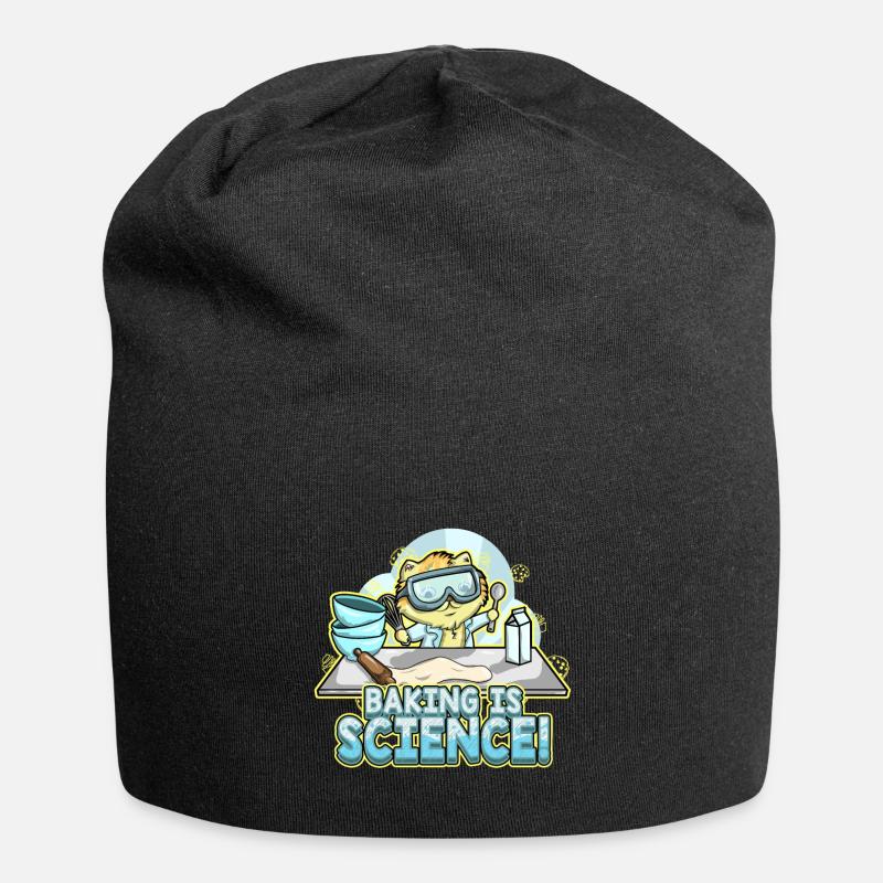 Cat kitten baking is science baker - Jersey Beanie - black