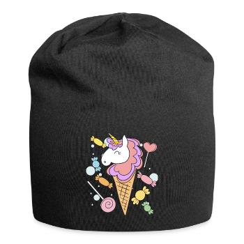 Licorne, glace et bonbons - Bonnet en jersey - noir - Devant