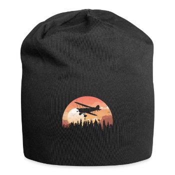 Silhouette gift Sunset airplane forest - Jersey Beanie - black - Front