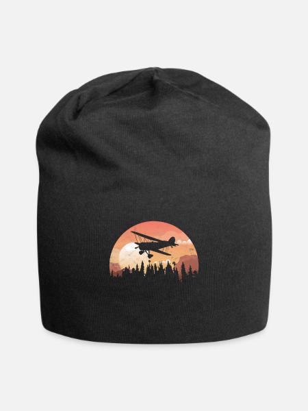 Silhouette gift Sunset airplane forest - Jersey Beanie - black