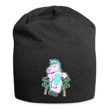 Flauschiges Einhorn im Wald Natur Baum Geschenk - Jersey-Beanie - Schwarz - Vorne