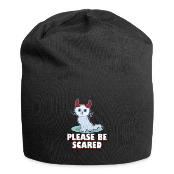 Cat halloween devil horns scary gift idea - Jersey Beanie - black - Front