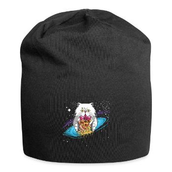 Cat kitten persian cat space pizza gift - Jersey Beanie - black - Front