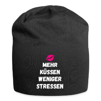 Mehr Küssen Weniger Stressen Lippen Geschenke - Jersey-Beanie - Schwarz - Vorne