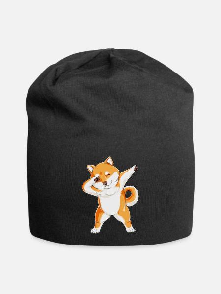 Chien tamponnant Shiba Inu - Bonnet en jersey - noir