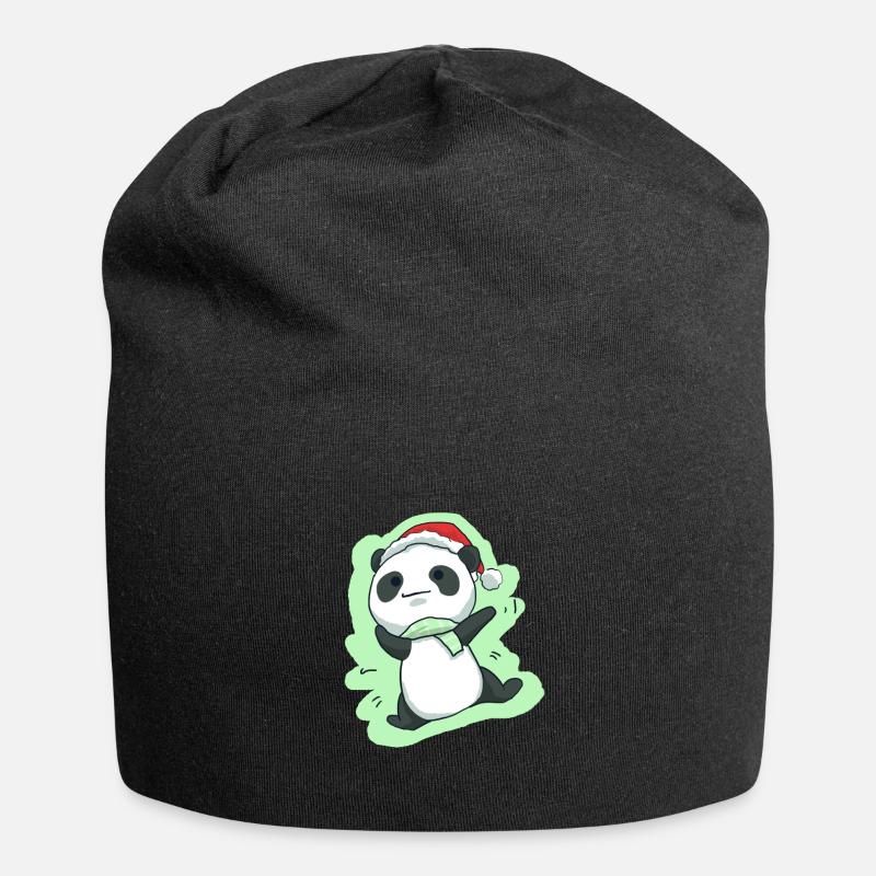 Panda Christmas Panda bear Christmas cute - Jersey Beanie - black