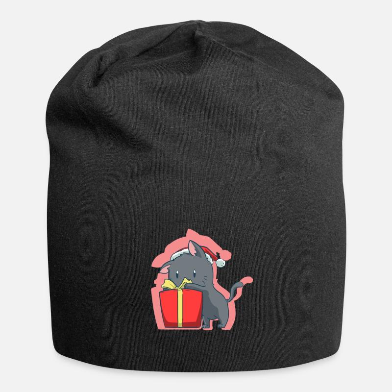 Katze Weihnachten - Jersey-Beanie - Schwarz