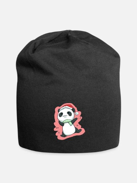 Pandabär Weihnachten - Jersey-Beanie - Schwarz
