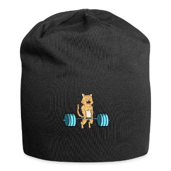 Cats weight lifting dumbbell bodybuilding gift - Jersey Beanie - black - Front
