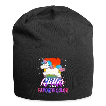 Paillettes paillettes de couleur préférée Unicorn - Bonnet en jersey - noir - Devant