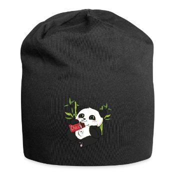 Panda at the chocolate eating gift - Jersey Beanie - black - Front