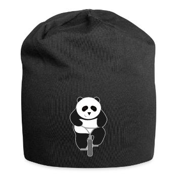 Panda monte un cadeau de vélo - Bonnet en jersey - noir - Devant