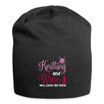 Knitting and Wine - Jersey Beanie - black - Front