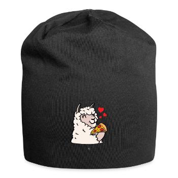 Lama eats pizza salami pizza plate oven gift - Jersey Beanie - black - Front