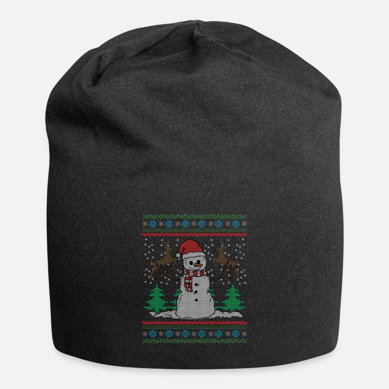 Cadeau de bonhomme de neige laid pull - Bonnet en jersey - noir