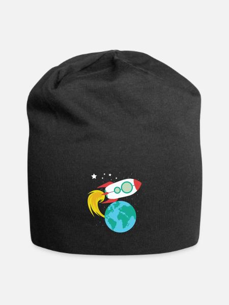 Rakete im Weltraum Planet Erde für Kinder - Jersey-Beanie - Schwarz