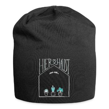 Haus | Hier haust | Name personalisiert | Einzug - Jersey-Beanie - Schwarz - Vorne