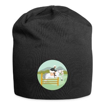 Springreiten Pferd - Jersey-Beanie - Schwarz - Vorne