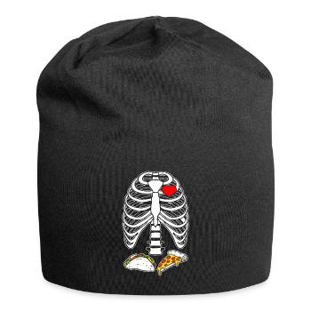 Pizza Taco Guacamole Skelett Rippen Geschenk - Jersey-Beanie - Schwarz - Vorne
