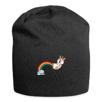Fart Unicorn Rainbow Gift Corgi Welsh Dog - Jersey Beanie - black - Front