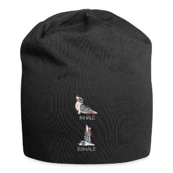 Yoga Hund Einatmen Ausatmen Atemtechnik Geschenk - Jersey-Beanie - Schwarz - Vorne