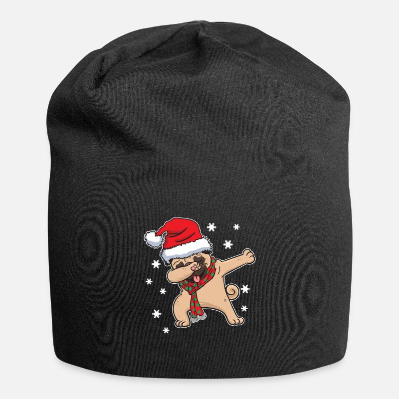 Mops Hund Weihnachten Lustig Dabbing Geschenk - Jersey-Beanie - Schwarz