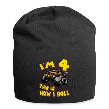 4ème anniversaire monstre camion cadeau voiture enfants - Bonnet en jersey - noir - Devant