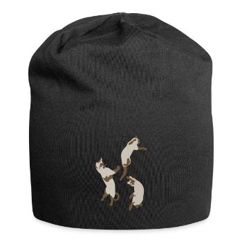 Drei Katzen Springen Spielen Verspielt Geschenk - Jersey-Beanie - Schwarz - Vorne