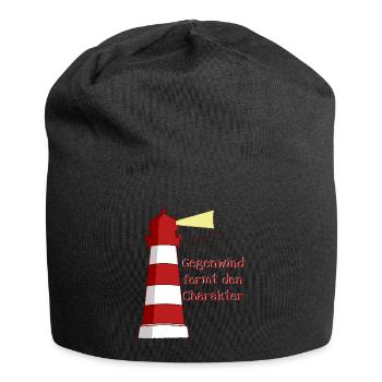 lighthouse headwind north German captain Spruch - Jersey Beanie - black - Front