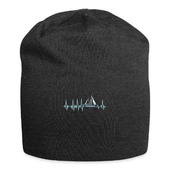 Herzschlag segeln Segelboot Segelschiff Geschenk - Jersey-Beanie - Anthrazit - Vorne
