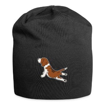 Beagle Dog Funny Yoga Pose Gift - Jersey Beanie - black - Front