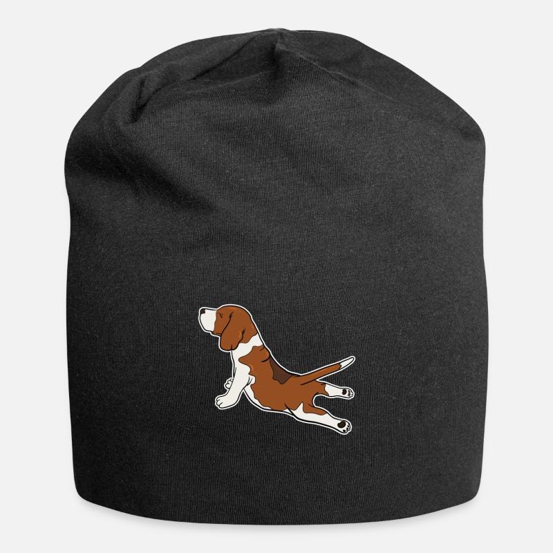 Beagle Dog Funny Yoga Pose Gift - Jersey Beanie - black