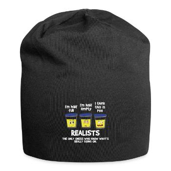 Realist Pisse Halb Voll Leer Lustiges Geschenk - Jersey-Beanie - Schwarz - Vorne