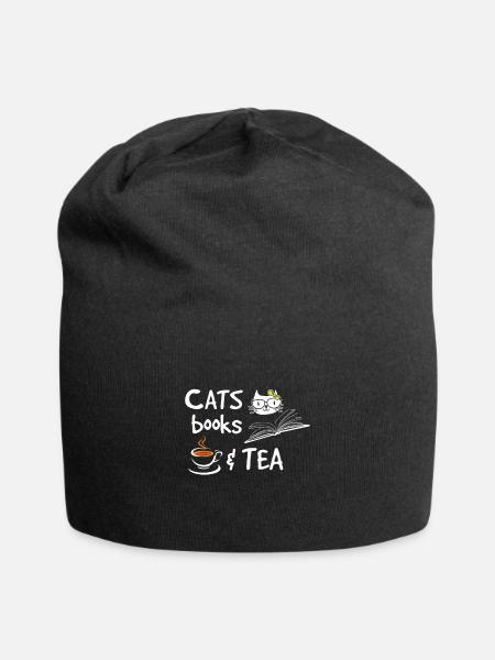 Katzen Bücher Tee - Jersey-Beanie - Schwarz