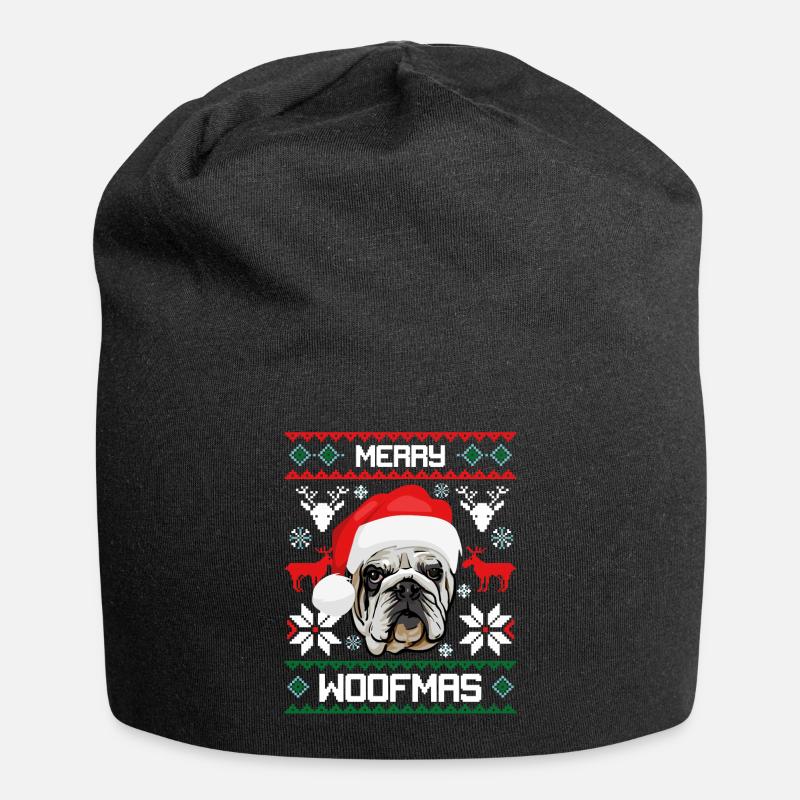 Pull moche de chien de bouledogue anglais Merry Woofma - Bonnet en jersey - noir