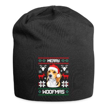 Merry Woofma's Beagle Dog Ugly Sweater - Jersey Beanie - black - Front