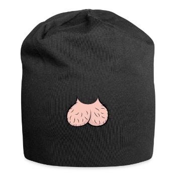 Peniskopf Hodensack Weichteile Lustiges Geschenk - Jersey-Beanie - Schwarz - Vorne