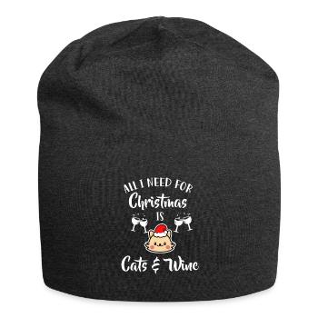 Cat Wine Christmas - Jersey Beanie - charcoal grey - Front