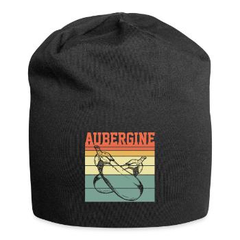 Vegan Aubergine Retro TShirt Bio Oeko - Jersey-Beanie - Schwarz - Vorne