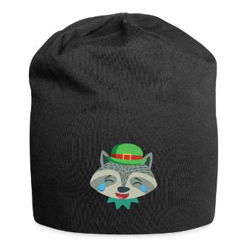 Schreiender lachender Weihnachts Waschbär mit grünen Hut - Jersey-Beanie - Schwarz - Vorne