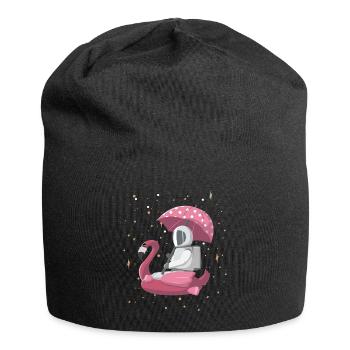 Astronaut auf Flamingo mit Sonnenschirm - Jersey-Beanie - Schwarz - Vorne