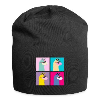 Vier 4 Lama Old School Neon Tiere Geschenk - Jersey-Beanie - Schwarz - Vorne