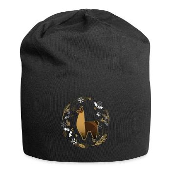 Lama Alpaka Weihnachten Tier Zoo Winter Geschenk - Jersey-Beanie - Schwarz - Vorne