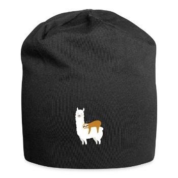 Alpaka mit Faultier - Jersey-Beanie - Schwarz - Vorne